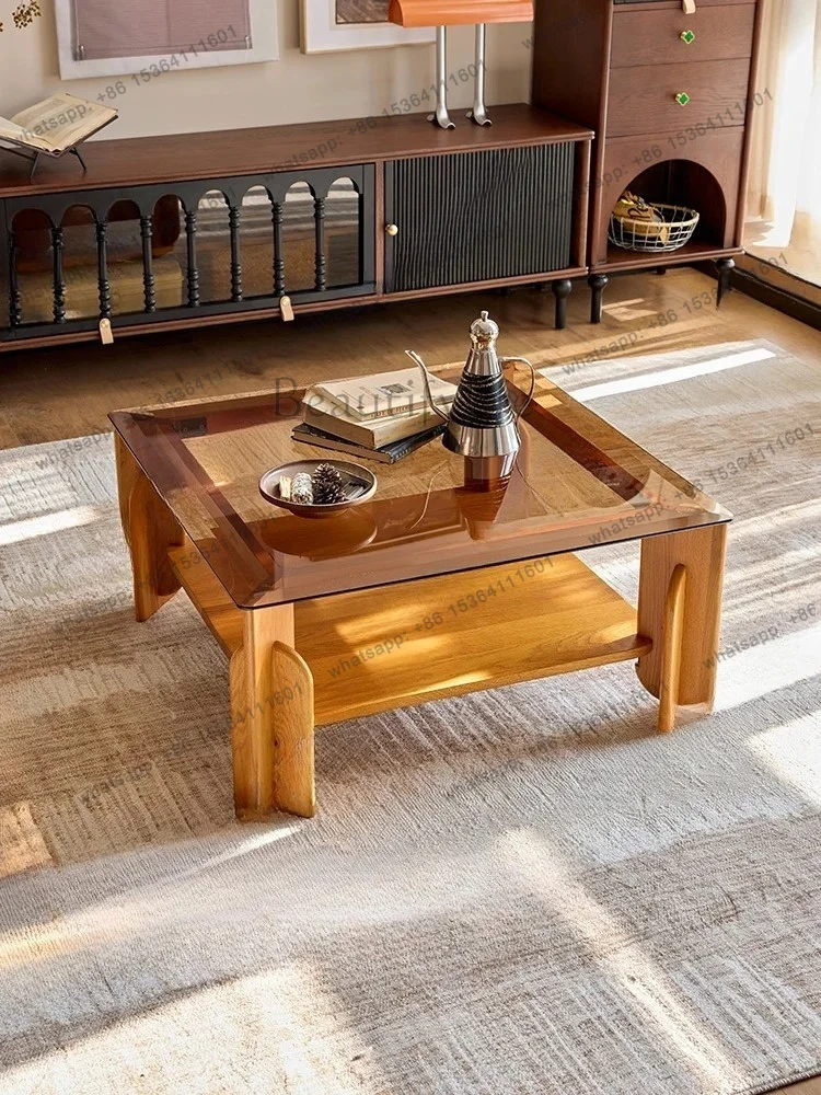FG Paper clip French retro solid wood coffee table living room home 2026 new small apartment tea table tea table