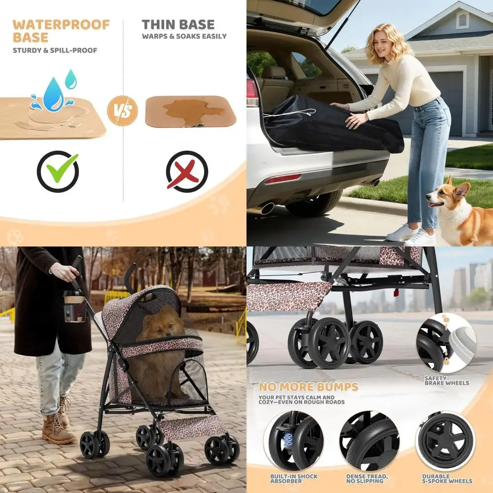 

Легкая 4-колесная коляска для домашних животных (для собак и кошек весом до 10 кг) с дышащей сеткой, подстаканником и задним отсеком для хранения