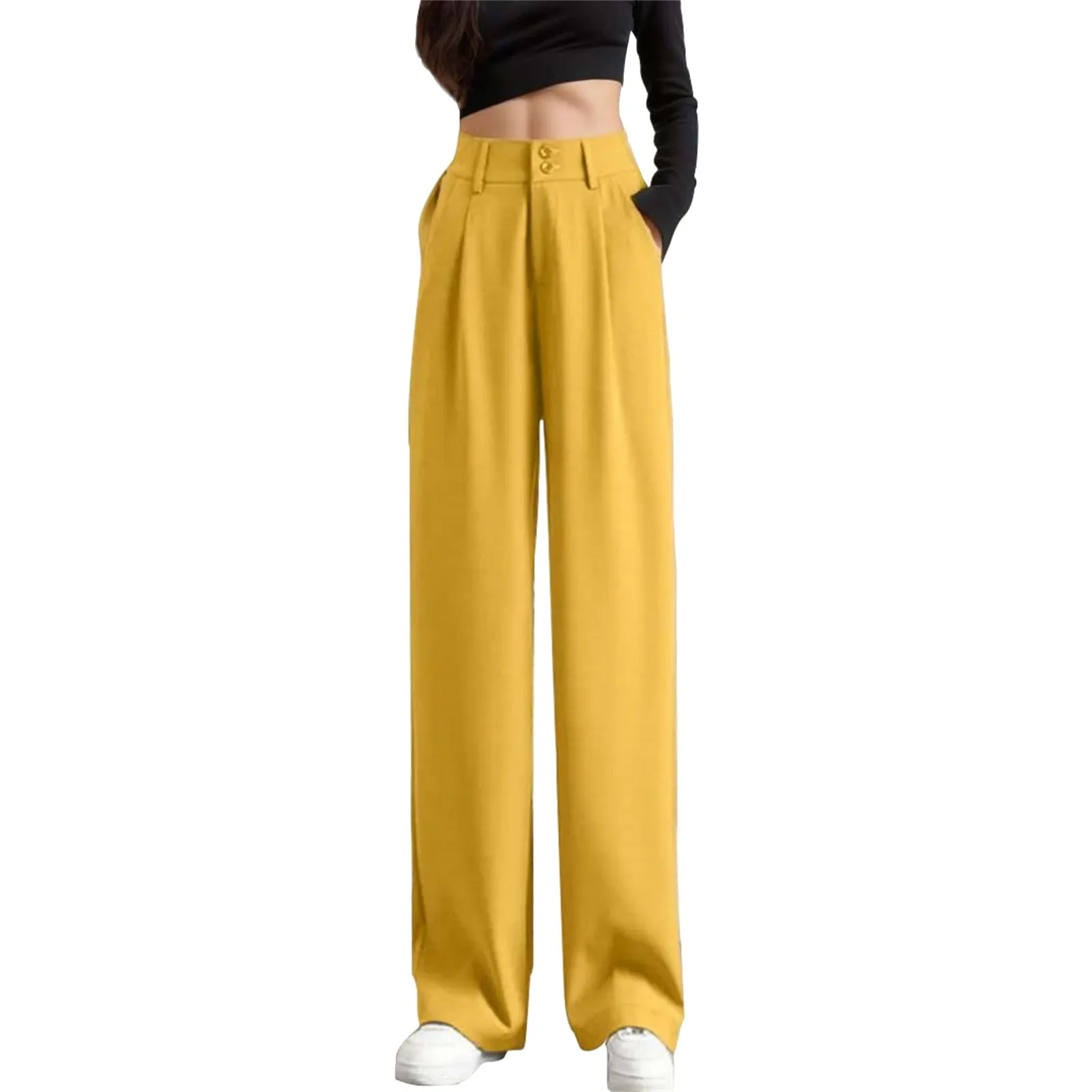 

Women Wide Leg Pants High Elastic Waisted Back Business Work Office Formal Trousers Long Straight Suit Elegant Pants Summer