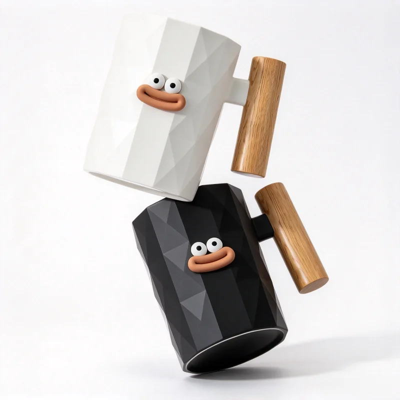 Mouthwash Cup Mouthwash Cup Cute Cartoon Plastic Toothbrush Cup With Wooden Handle Anti Fall Bathroom Tumbler For Couple Home