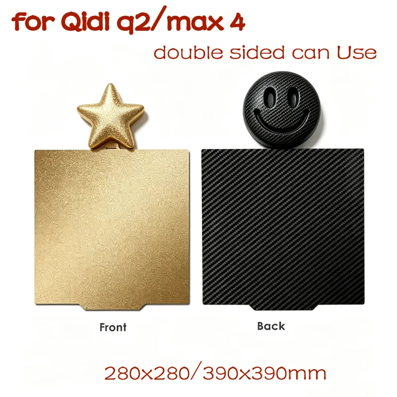 Double Sided Build Plate 280x280/390x390mm Carbon Fiber PET + Textured PEI Flexible Steel Sheet for Qidi Q2/Max 4 Platform