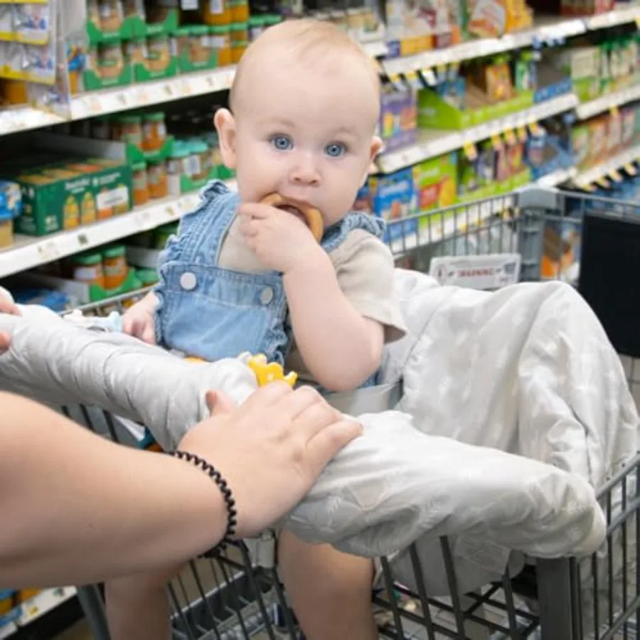 Neutral Grey Cotton Shopping Cart Cover for Baby High Chair and Grocery Cart Suitable for Toddlers and Infants in Restaurants G