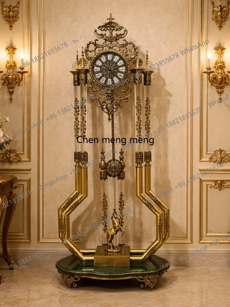

Living room postmodern floor-to-ceiling large clock, high-end villa copper imported movement, atmospheric vertical copper