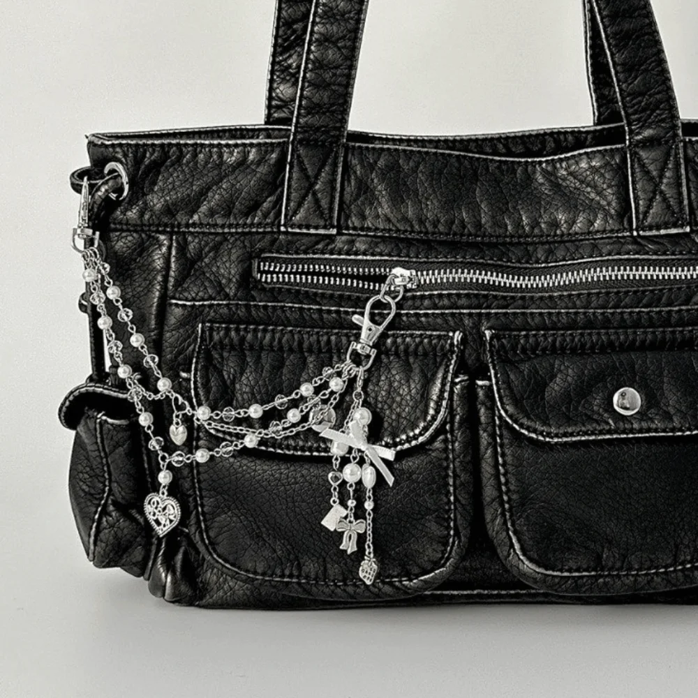 

Многослойный брелок-цепочка для сумки из акрила и металла с имитацией жемчуга и бусинами, в форме сердца, модный дизайн