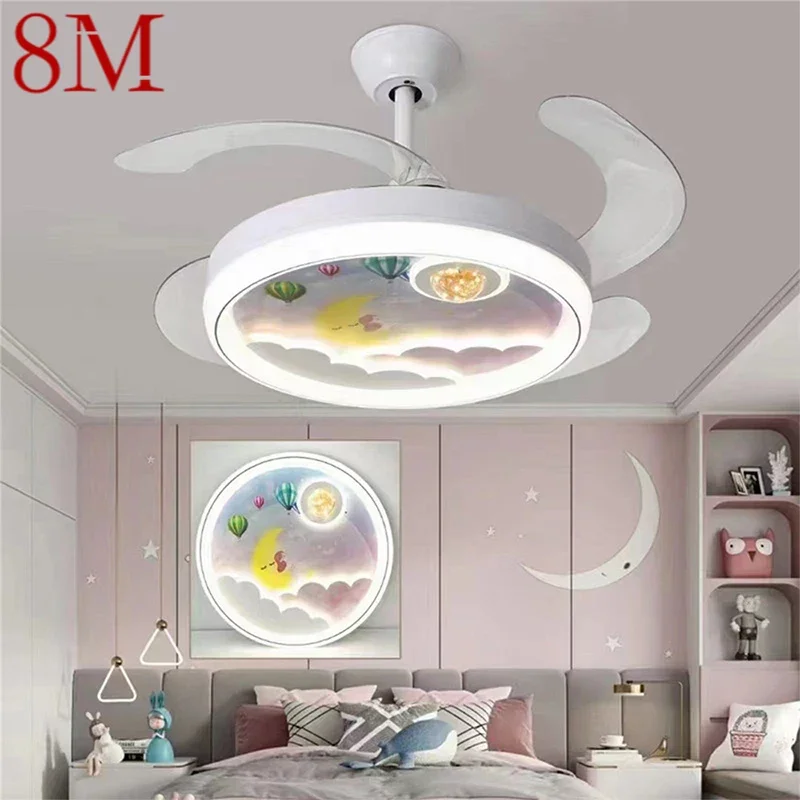 

8M Nordic Children Stealth Fan Light LED Modern Living room Restaurant Bedroom Ceiling Fan Light Remote Electric Fan Light