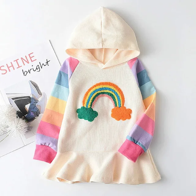 Melario Mädchen Kleid Herbst Langarm Regenbogen Gestreiften Prinzessin Kleider für Mädchen Kinder Kleid Lässige Kinder Kleidung