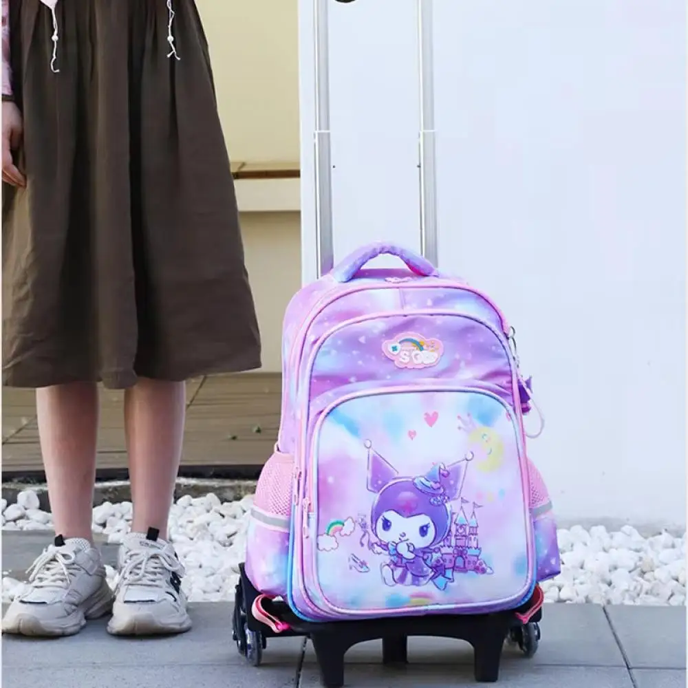 

Kids Kuromi Hello Kitty Trolley School Bag Anime Sanrios Backpack with Wheels Save Effort High Capacity Student School Supplies