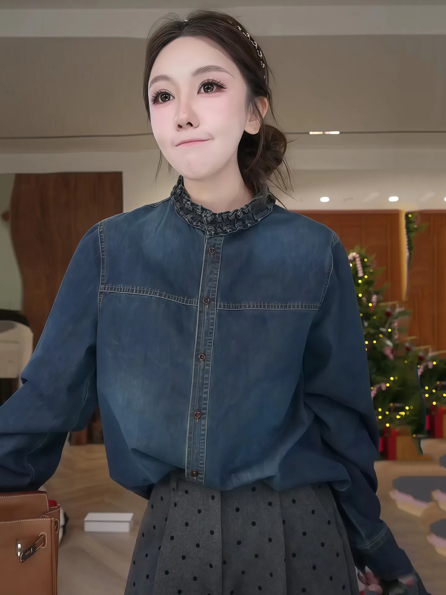 

Casual Fashion Long Sleeve Denim Shirt Women Loose Slimming Outerwear Spring New Style Casual Style Loose Fit