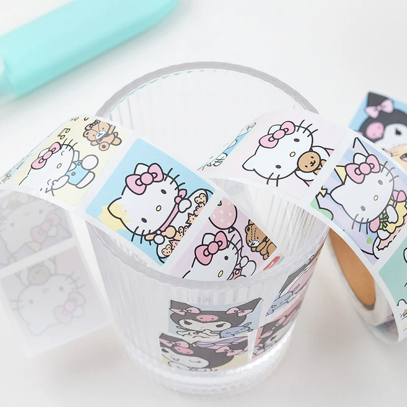 1ม้วน Sanrio สติ๊กเกอร์ Kuromi Hello Kitty เด็กรางวัลสติ๊กเกอร์ตกแต่งของขวัญของเล่นเทปซีล