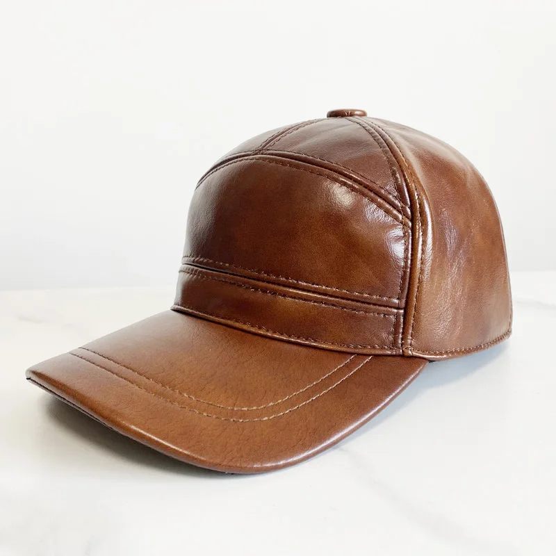 

New 2022 Spring Men Real Leather Baseball Caps Cowhide Men Youth Duck Tongue Dad Hats Bomber