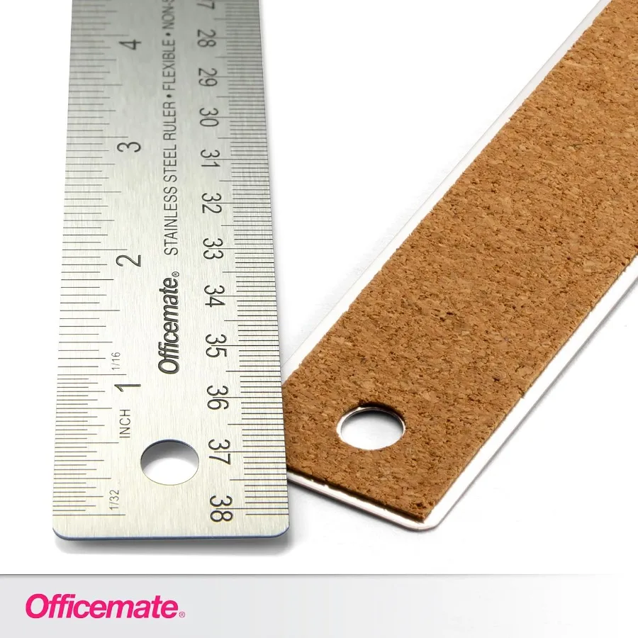 Regla de acero inoxidable de 15 pulgadas - Regla métrica de metal plateado para oficina escolar