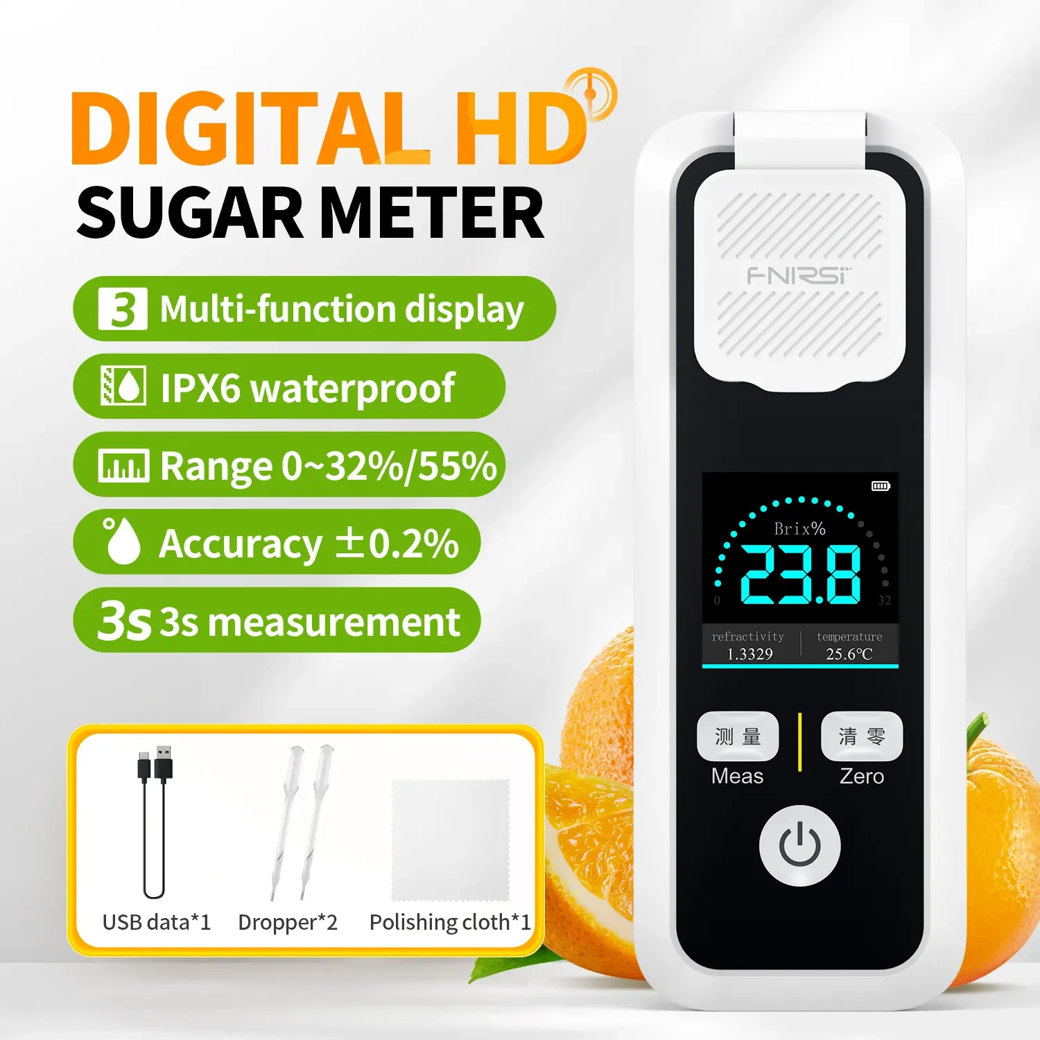 

FNIRSI JBM-10 JBM-20 Digital Brix Refractometer Rechargeable Sugar Content Meter Measure Fruit Juice Beverage Wine Beer 32%/55%