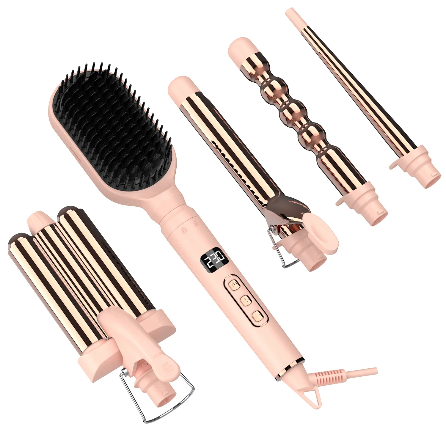 

5 in 1 Interchangeable Curling Wand Set Heater Hair Curler Hair Styler Straightener Brush