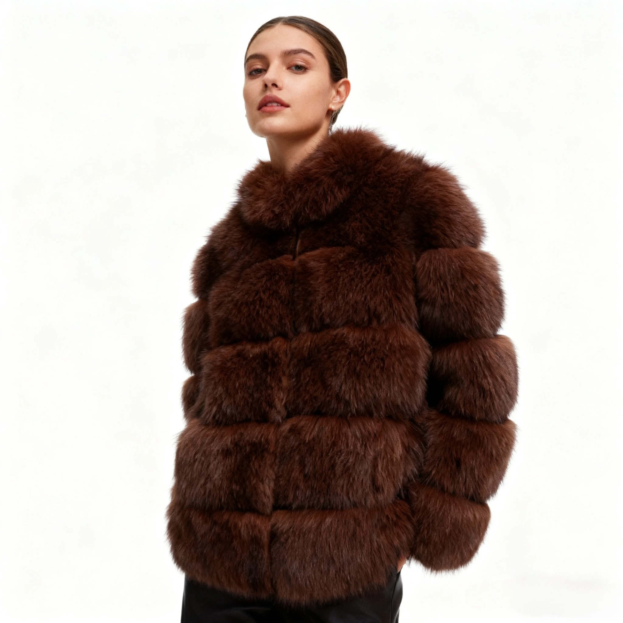 

Женские пальто из искусственного лисьего меха Y2k, полосатые рабочие куртки с воротником-стойкой и длинными рукавами, прямая куртка, повседневная осень-зима 2025