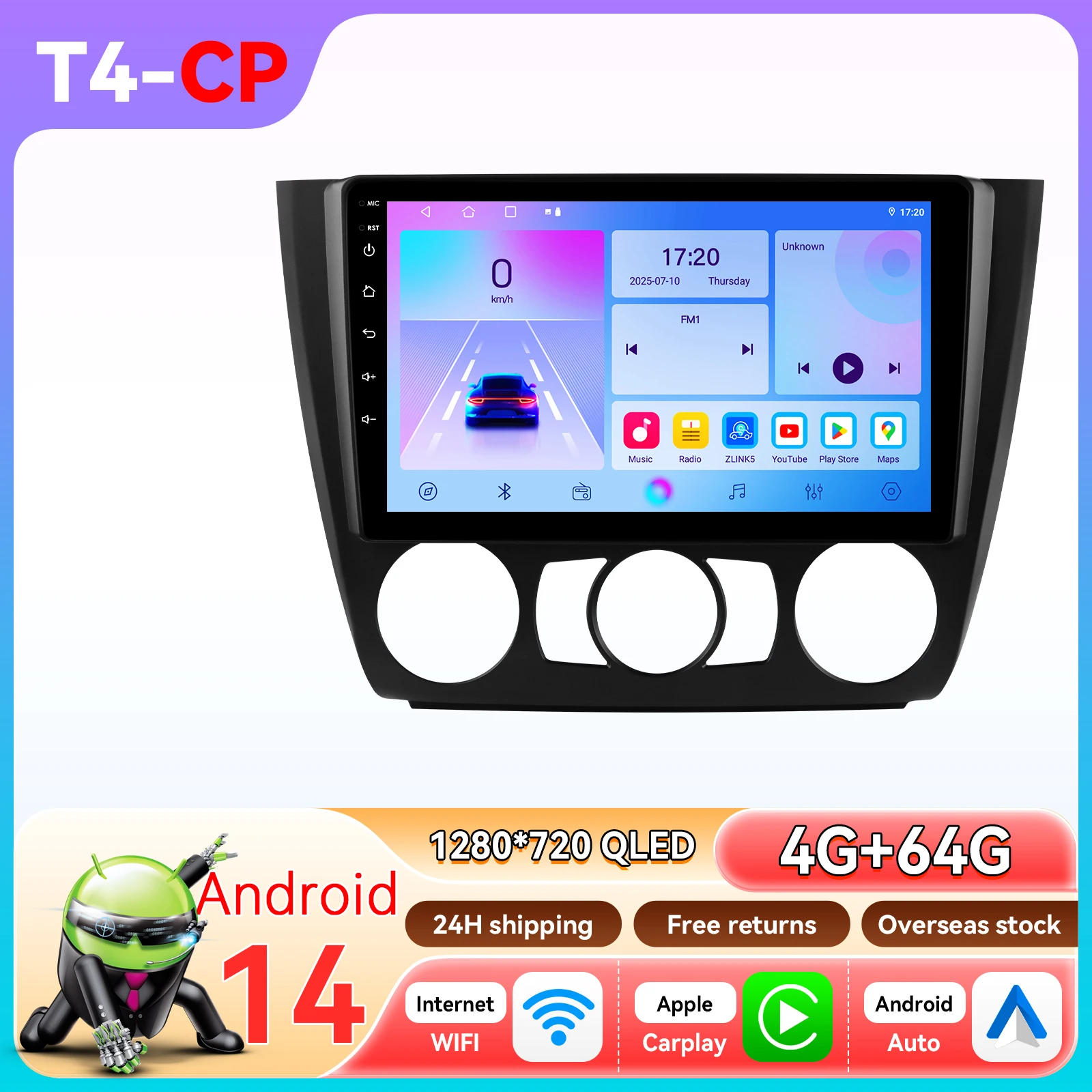 Hizpo Wireless CarPlay Android Auto voor BMW 1-serie E87 E81 E82 E88 2004 - 2011 autoradio multimediascherm GPS