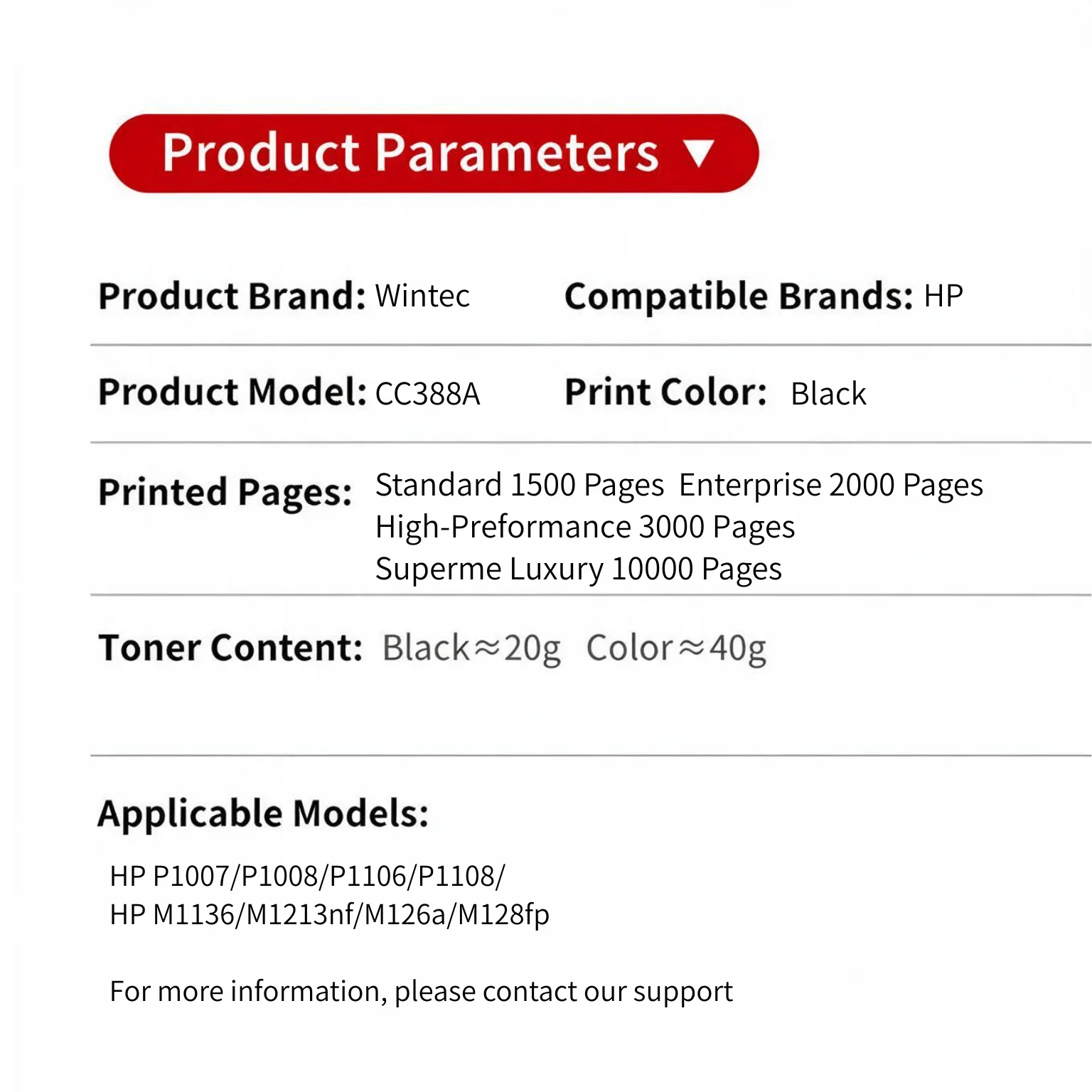 CC388A 88A 388A Toner Cartridge Compatible for HP LaserJet P1007 P1008 P1106 P1108 Pro M1136 M1213n M1216nf Printer