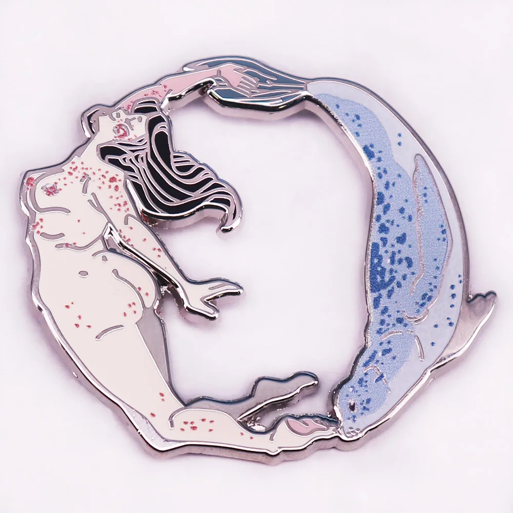 

Naked woman seal circle Lapel pin Badge Hard Enamel Brooch Pin