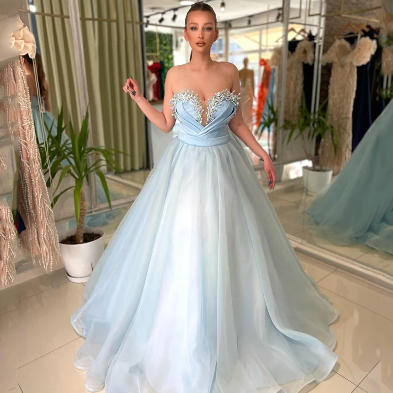 

Eightree Formal A-Line Evening Prom Dresses Blue Sweetheart Tulle Princess Dress Saudi Arabia Cocktail Party Gowns Custom Size