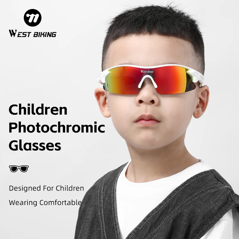 WEST BIKING Children's Cycling Glasses Kid’s Non-Slip Photochromic Glasses Lens UV400 Running Fishing Glasses Cycling Equipment