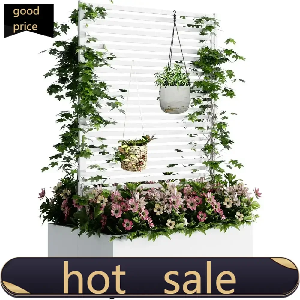 

Популярный белый уличный ящик-кашпо 73x47x30 см с решеткой, дренажем и колесами для вьющихся растений