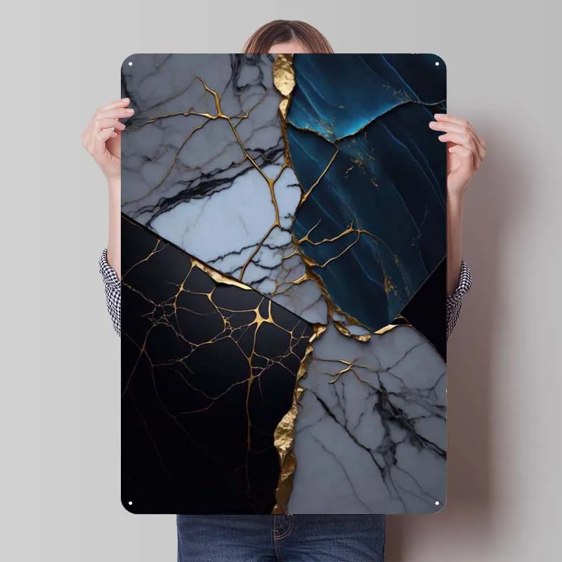 Abstract Marble Kintsugi Metal Poster Room Ornaments Custom Metal Tin Signs for Wall Art Decoration Wand Deko Home Decor Items