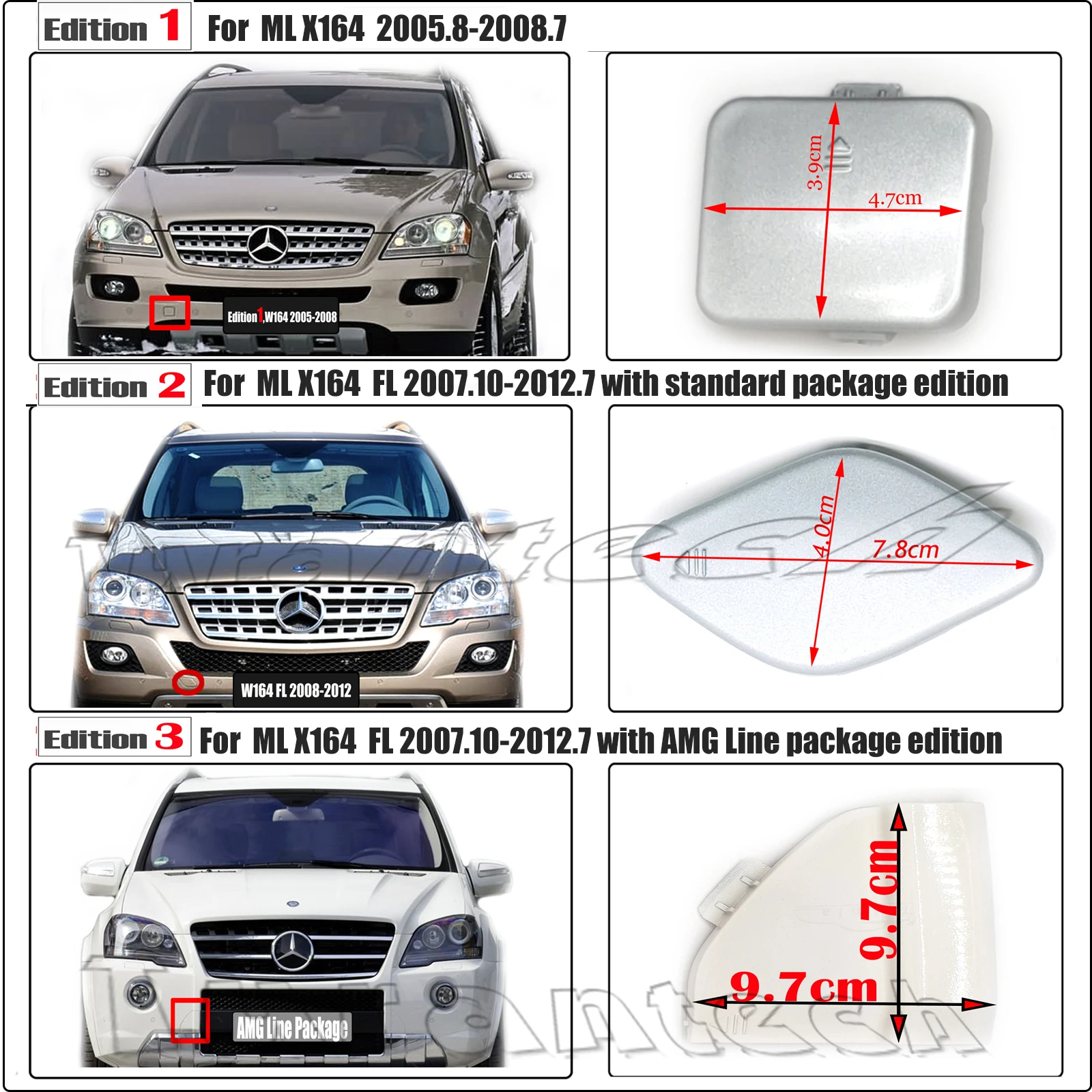 Fit 05-08 Mercedes-Benz ML W164 GL X164 280 320 350 420 450 500 550 63AMG Front Tow Cover A1648850023