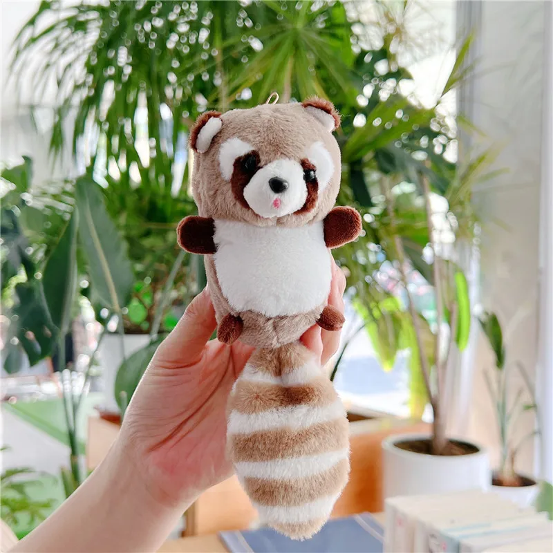 푹신한 너구리 인형 열쇠고리, 귀여운 미니 봉제 인형, 가방 및 배낭용 부드러운 장식품 봉제 장난감 새해 선물