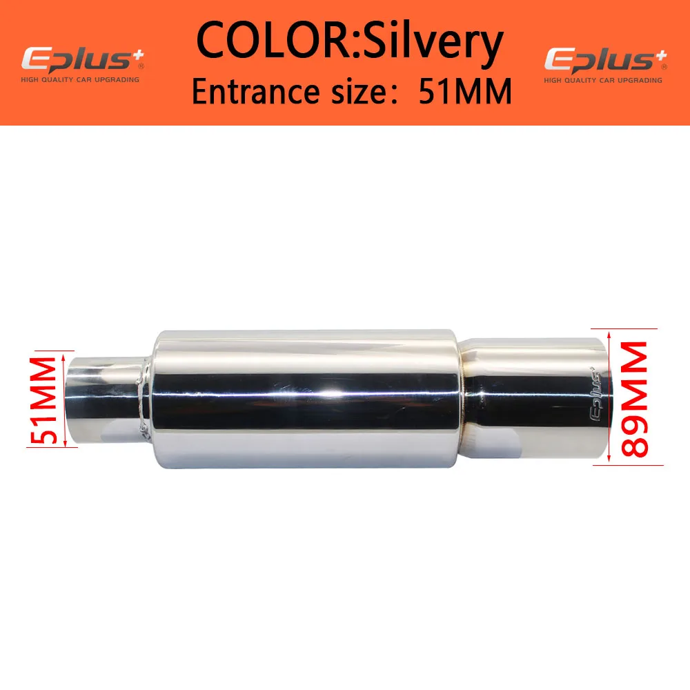 EPLUS Auto & Motor Uitlaatpijp Demper Eindpijp Universeel Hoge Kwaliteit RVS 51 57 63MM Uitlaat Einduitlaat 89MM