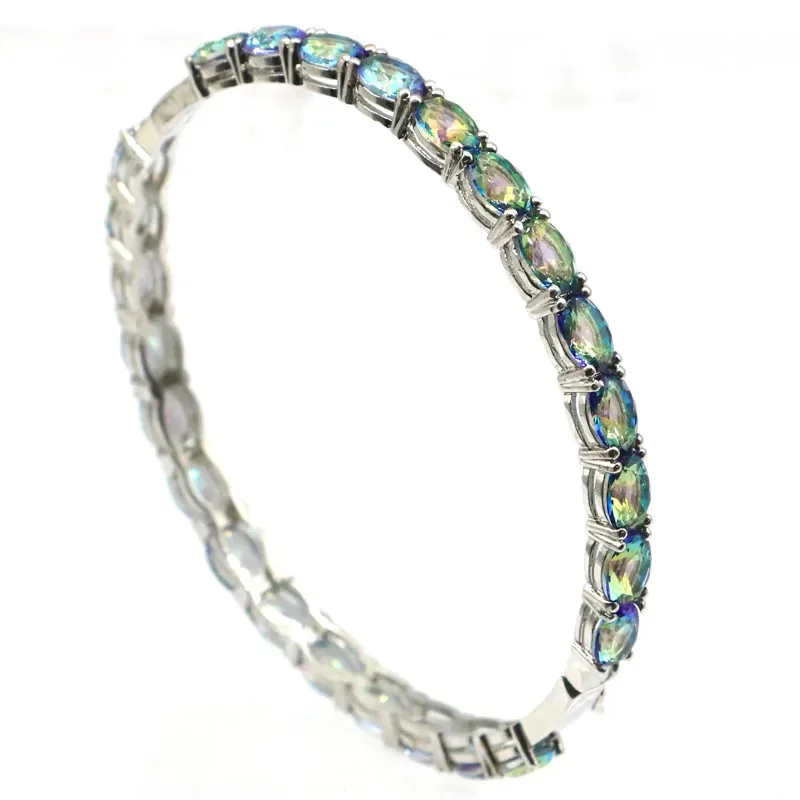 Buy 6 Get 1 Free 13g Customized 925 SOLID STERLING SILVER BRACELET Fancy Fire Rainbow Mystic Topaz Sapphire Tanzanite 8.5inch