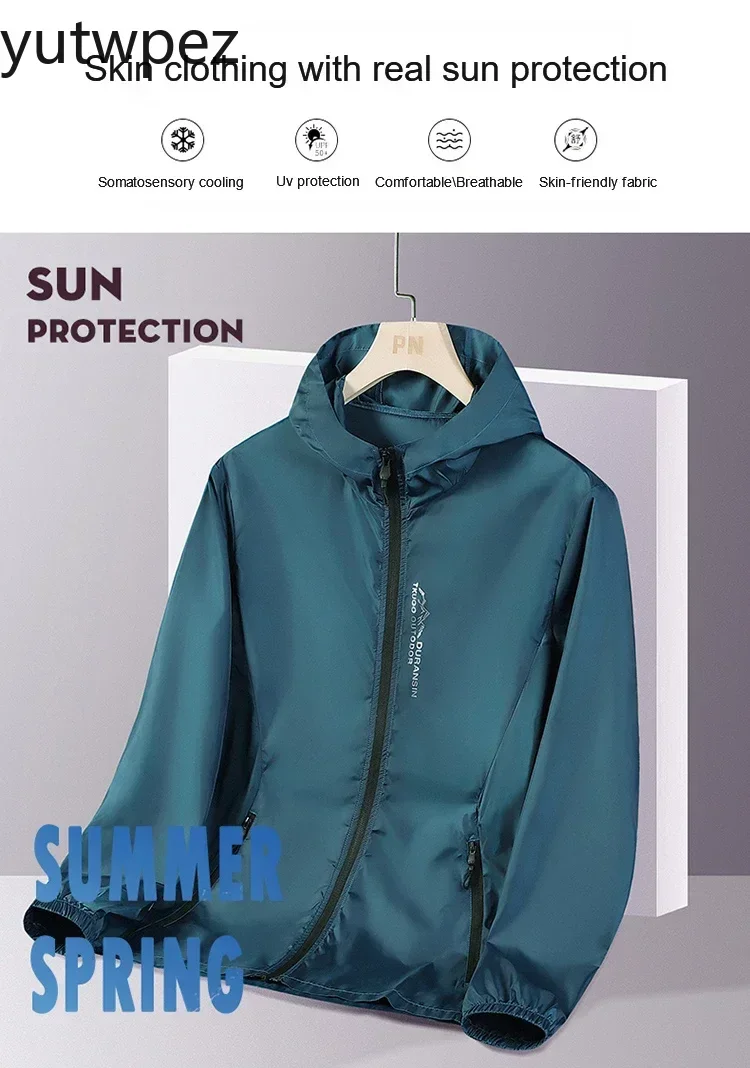 Sport-Laufjacke für Herren mit UV-Schutz UPF50+, Leichte Sonnenschutz-Windjacke für Sommer, Outdoor-Wandern, Hautschutz-Mantel in Übergrößen – Detail 2