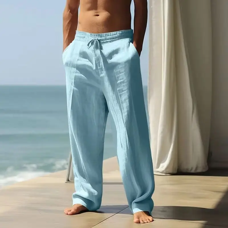 Sommerliche koreanische Herrenhose aus leichter Baumwolle mit elastischem Bund, locker und modisch, lässige Hose