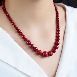 Natural Red Organic Cinnabar Jade Beaded Necklace Women Healing Gemstone Jewelry Genuine Cinnabar Crystals Round Beads Necklaces