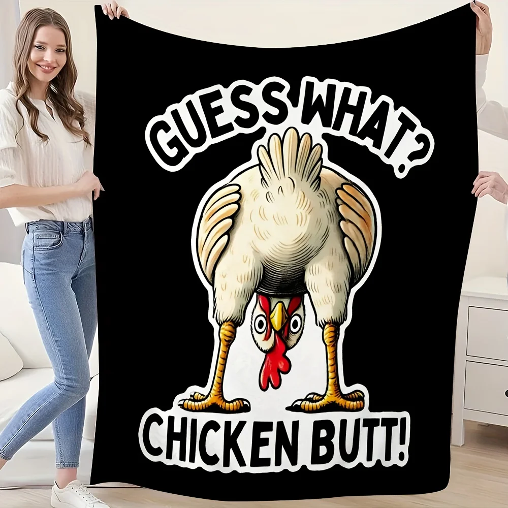 interesting chicken pattern on the text Flannel printed blanket suitable for all seasons for living room office sofa and travel
