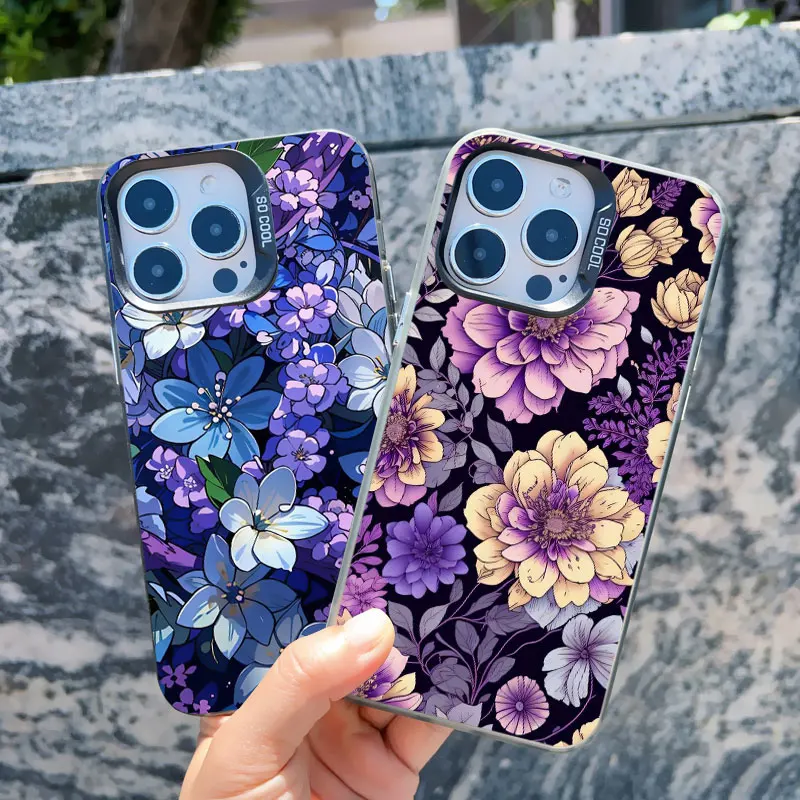 Caso de luxo Retro Flower Laser Phone, Choque Soft Bumper, Matte Back Cover, iPhone 11, 12, 13, Mini, Pro, Max, 14, 15 Pro Max, Plus