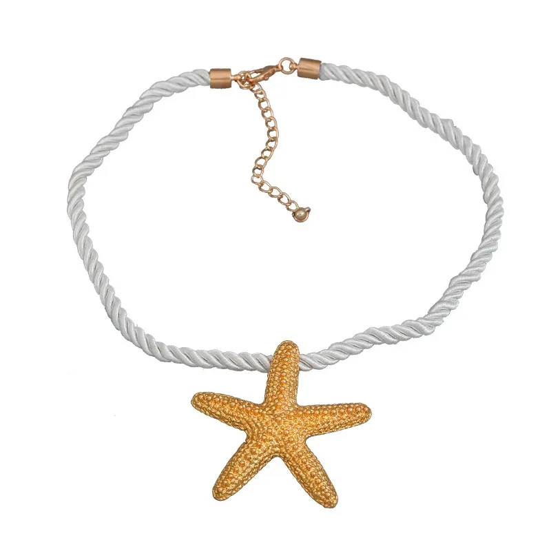 Exaggerated Boho Metal Big Starfish Star Pendant Choker Necklace Women Summer Punk White Chunky Chain Y2K Jewelry Accessories