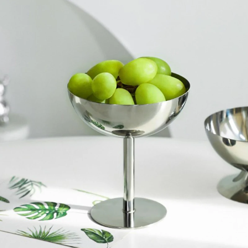 Aço inoxidável Cálice Copa, Sorvete Sobremesa Saladeira, Prato de frutas, Snack Dish, KTV Bar Suprimentos, Novo, 2024