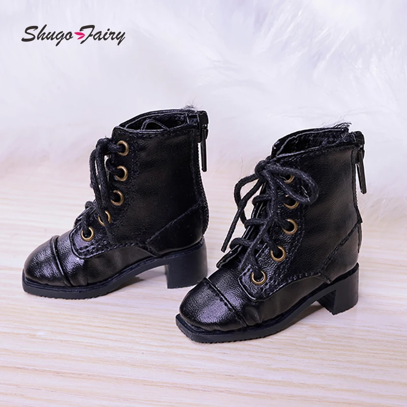 BJD 인형 신발, 1/4 산스크리트어 셀리아 영국 가죽 부츠, 플랫 피트 레이스업 버스킨, BJD 액세서리, 블랙 다크 브라운 화이트 슈가페어리