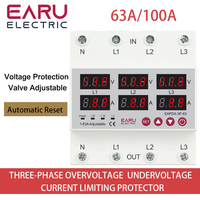 Three Phase Adjustable Over and Under Voltage Protector Relay With Current Protection 63A 100A with Automatic Reset Function