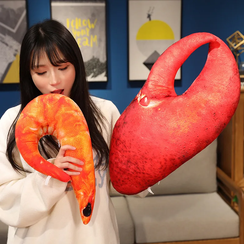 Like Real Shrimp Lobster Plush Pillow Stuffed Image Printed Aquatic Animal Cushion Back Support Plushie Companion Gift