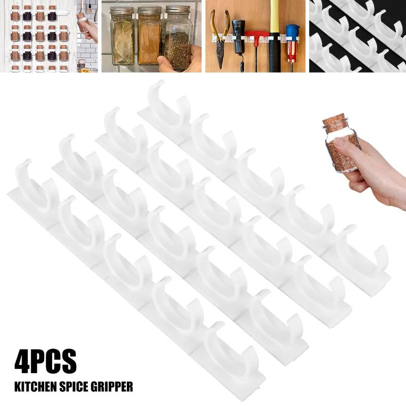 Kitchen Spice Rack Self-adhesive Wall-mounted Spice Jars Clip Hooks Set Cabinet Shelf Supplies Bathroom Rack Home Storage Tools