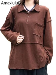Amax luluE 2024 Womens Autumn Casual Loose Classic Tee Shirts Korean Fashion Vintage Tops Punk Luxury Harajuku Oversized Clothes