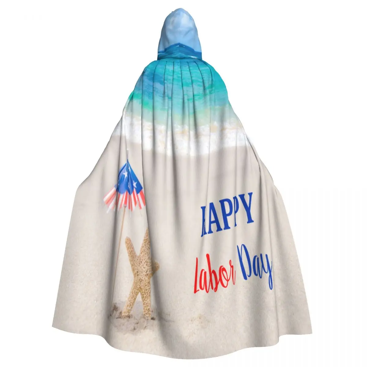 

Adult Vampire Cape Hooded Robe Labor Day USA With Starfishes On The Sandy Beach Halloween Cloak Full Length Cosplay