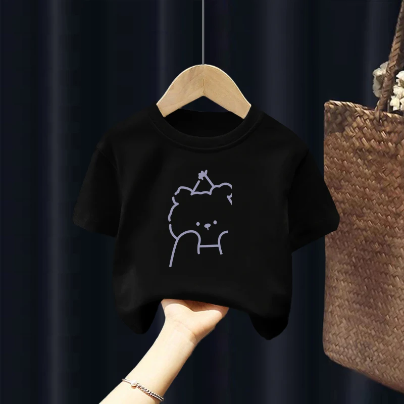 

Футболки с короткими рукавами для мальчиков и девочек, новые летние детские футболки с принтом медведя, топы с короткими рукавами, детская одежда