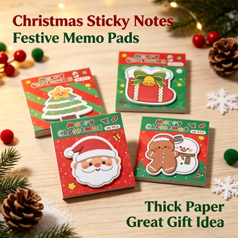2Pcs Christmas Sticky Notes,  Memo Pads,Self-Adhesive Notepads, Xmas Office School Stationery, Holiday Stocking Stuffers Gift