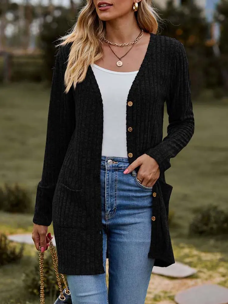 2023 Autumn Long Cardigan Women Button Up Kimono Cardigan Ladies V Neck Knitted Sweater Cardigans for Women