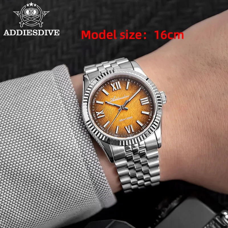 ADDIESDIVE Quartz Watch VH31 Sweep Movement Sapphire Glass 316L Stainless Steel BGW9 Luminous Roman Markers 100M Waterproof