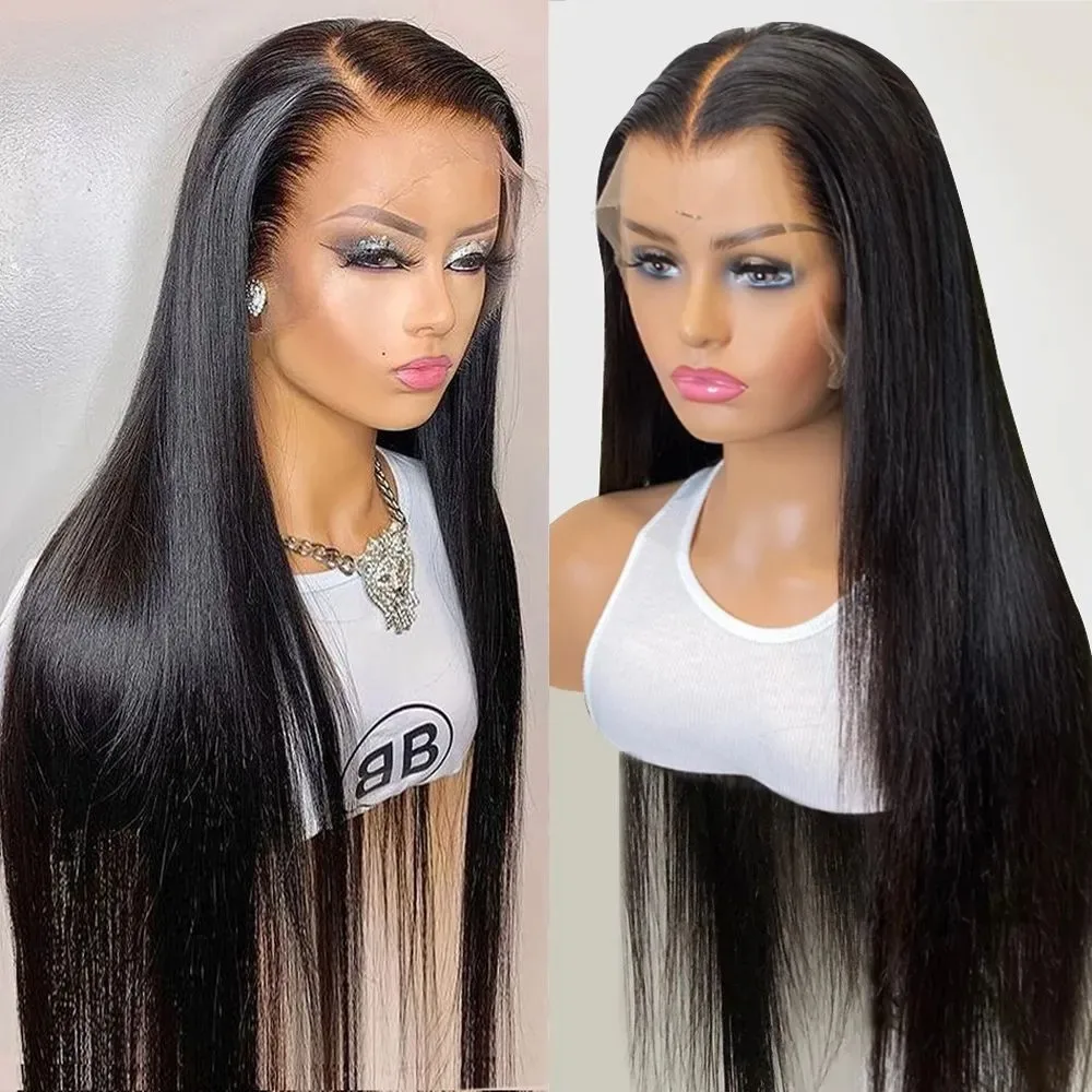 13x4 Glueless Blue Long Straight Synthetic Lace Front Wig Pre Plucked Ready To Wear for Women 24-32 Inch Daily Use