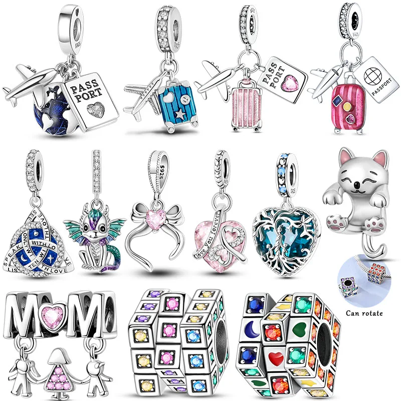 Breloques tendance en argent sterling 925 original, pendentif avion et passeport, pour bracelet, jonc, bijoux DIY pour femme, vente en gros