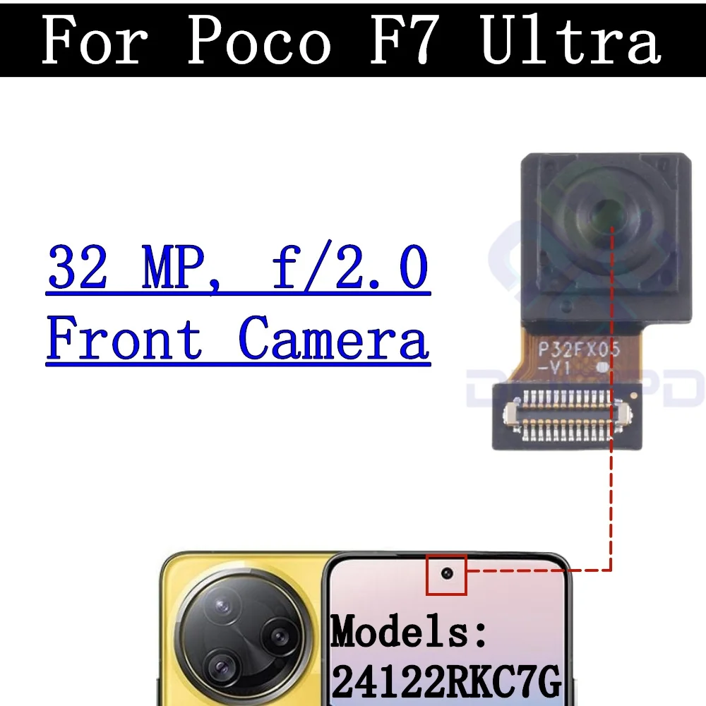 Front Selfie Rear Module Camera Flex Cable For Xiaomi Poco F7 Ultra 24122RKC7G Wide Main Back Facing Camera Glass Lens