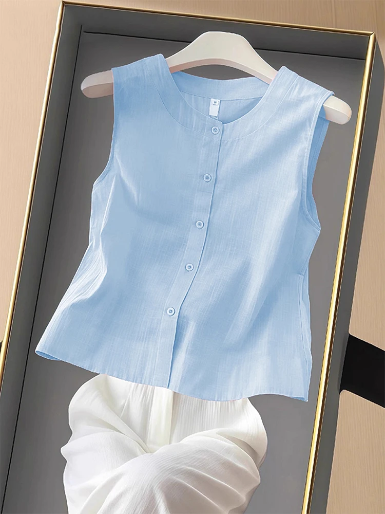 

Gentle Blue round Ne Svel irt Women's Summer New Design Versatile Slimming Age-Defng Top Korean Sle Warmth